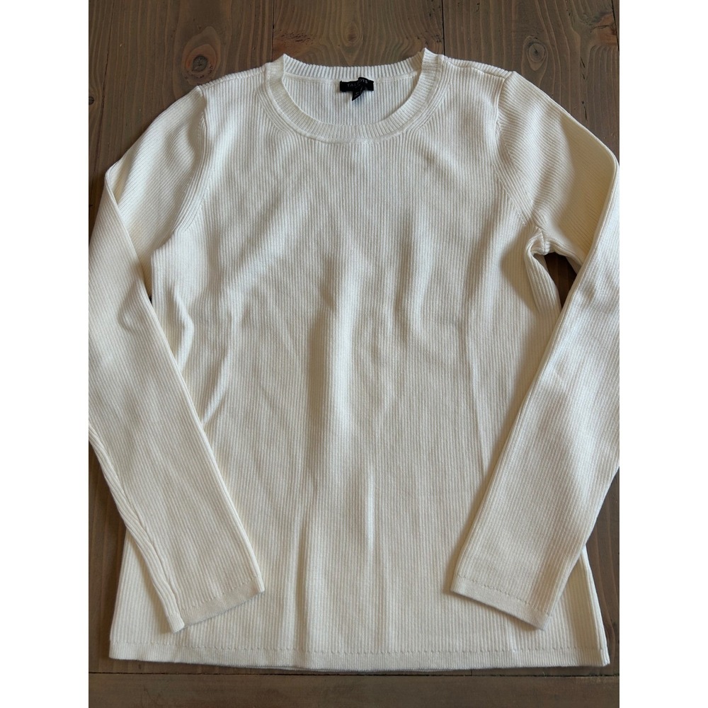 G11 Talbots Petite Cream Ribbed Long Sleeve Crew Neck Sweater Ivory MP